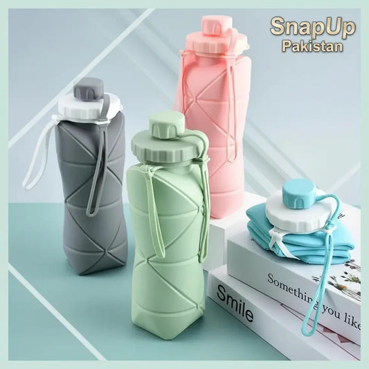 Portable Silicone Folding Water Bottle – 600ML | Leakproof Collapsible Sports Bottle SnapUp Pakistan