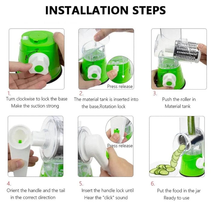Manual Rotary Grater Side View Showing Hand Crank and Suction Cup Bottom