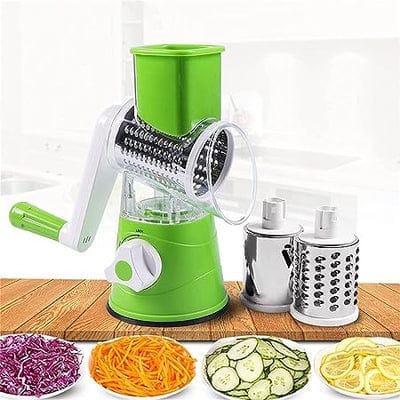 3-in-1 Manual Rotary Drum Grater with Suction Base and Hand Crank in Mint Green Color