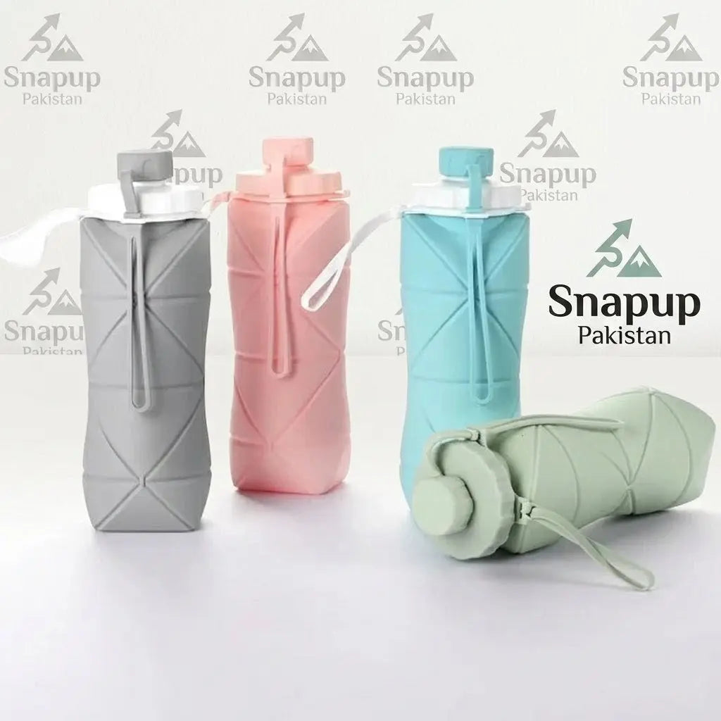Portable Silicone Folding Water Bottle – 600ML | Leakproof Collapsible Sports Bottle SnapUp Pakistan  