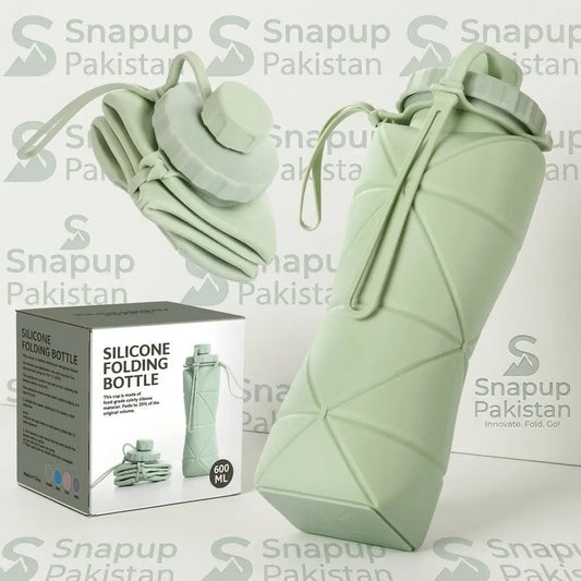 Portable Silicone Folding Water Bottle – 600ML | Leakproof Collapsible Sports Bottle SnapUp Pakistan  