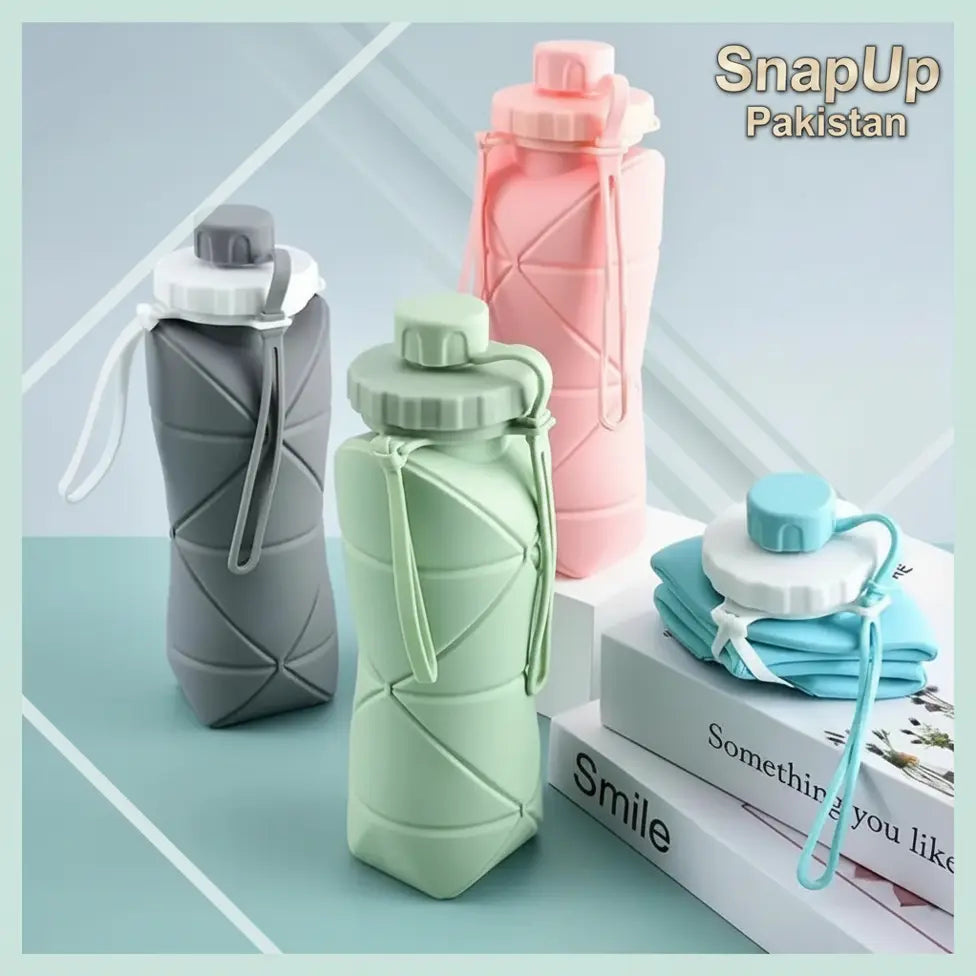 Portable Silicone Folding Water Bottle – 600ML | Leakproof Collapsible Sports Bottle SnapUp Pakistan  